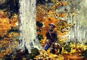 Adirondack Woods, Guide and Dog by Oil Painting Reproduction