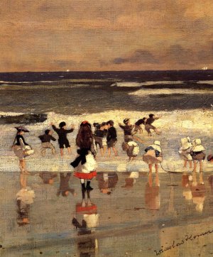 Beach Scene also known as Children in the Surf by Oil Painting Reproduction