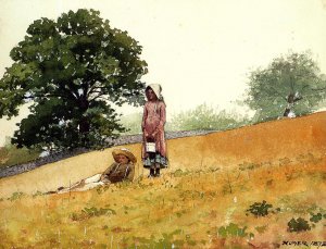 Boy and Girl on a Hillside by Oil Painting Reproduction