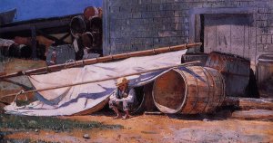 Boy in a Boatyard also known as Boy with Barrels by Oil Painting Reproduction