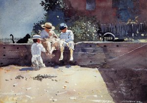 Boys and Kitten by Oil Painting Reproduction