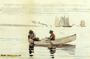 Boys Fishing, Gloucester Harbor by Oil Painting Reproduction