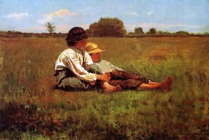 Boys in a Pasture by Oil Painting Reproduction