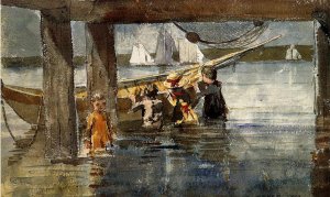 Childred Playing Under a Gloucester Wharf by Winslow Homer Oil Painting Reproduction