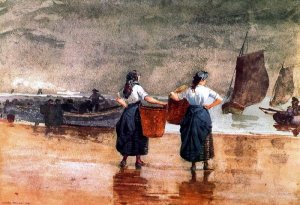 Fisher Girls On the Beach, Tynemouth by Oil Painting Reproduction