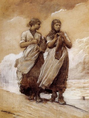 Fishergirls on Shore, Tynemouth by Oil Painting Reproduction