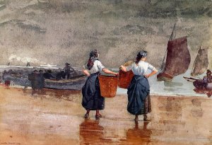 Fishergirls on the Beach, Tynemouth by Oil Painting Reproduction