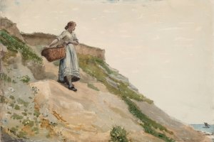 Girl Carrying a Basket by Winslow Homer - Oil Painting Reproduction