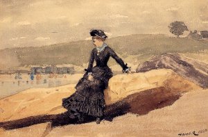 Girl on Beach by Oil Painting Reproduction