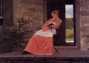 Girl Reading on a Stone Porch by Oil Painting Reproduction