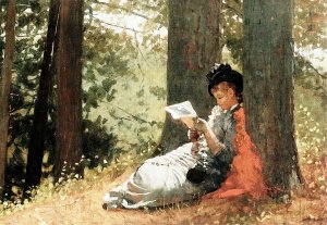 Girl Reading under an Oak Tree by Oil Painting Reproduction