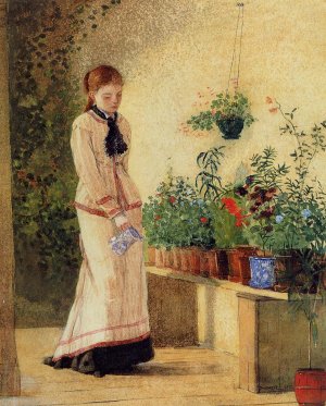 Girl Watering Plants by Oil Painting Reproduction