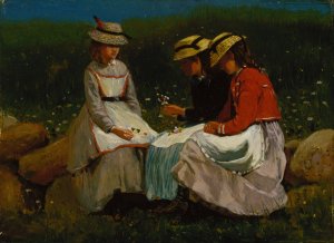 Girls in a Landscape by Winslow Homer - Oil Painting Reproduction