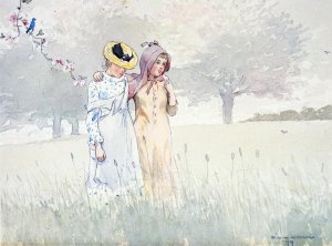 Girls Strolling in an Orchard by Oil Painting Reproduction