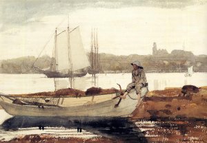 Gloucester Harbor and Dory by Oil Painting Reproduction