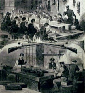 Harper's Weekly.Filling Cartridges at the US Arsenal at Watertown Mass by Oil Painting Reproduction