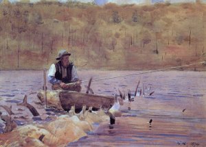 Man in a Punt, Fishing by Oil Painting Reproduction