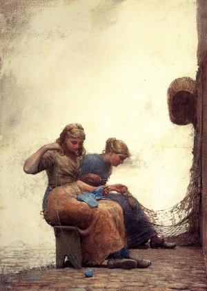 Mending the Nets by Oil Painting Reproduction