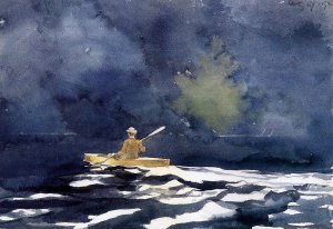 Paddling at Dusk by Oil Painting Reproduction