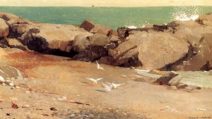 Rocky Coast and Gulls by Oil Painting Reproduction