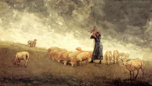 Shepherdess Tending Sheep