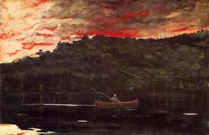 Sunrise, Fishing in the Adirondacks by Oil Painting Reproduction