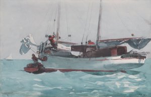 Taking on Wet Provisions Schooner Marked Newport, K.W. by Oil Painting Reproduction