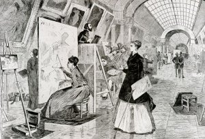 The Art Students and Copysts in the Louvre by Oil Painting Reproduction