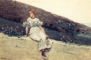 The Garden Wall also known as Girl on a Garden Wall by Oil Painting Reproduction