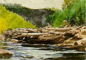 The Log Jam, Hudson River at Blue Ledge by Oil Painting Reproduction