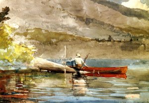 The Red Canoe by Oil Painting Reproduction