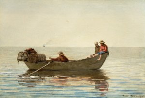 Three Boys in a Dory with Lobster Pots by Oil Painting Reproduction