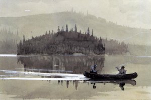 Two Men in a Canoe by Oil Painting Reproduction