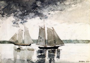 Two Schooners also known as Two Sailboats by Oil Painting Reproduction