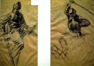 Two Sketches of Cavalry Soldiers by Oil Painting Reproduction