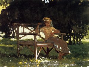 Woman on a Bench also known as Girl on a Garden Seat by Oil Painting Reproduction